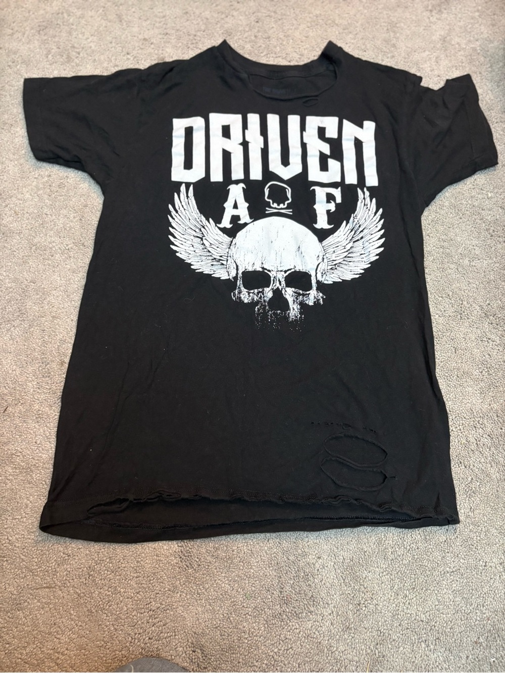 Driven Graphic Black Short Sleeve Tee with Winged Skull
